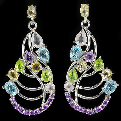 Amethyst Citrin Blautopas Peridot Rosenquarz Ohrringe Silber - INARA