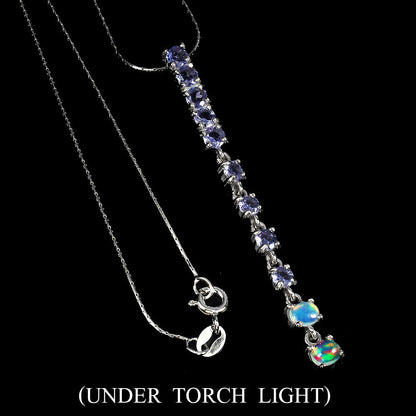 Tansanit Opal Anhänger mit Halskette