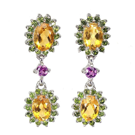 Citrine Russian Diopside Rhodolite Earrings