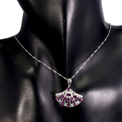 Rhodolite Fan Pendant With Necklace 