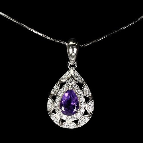 Amethyst Anhänger mit Halskette Silber - INARA