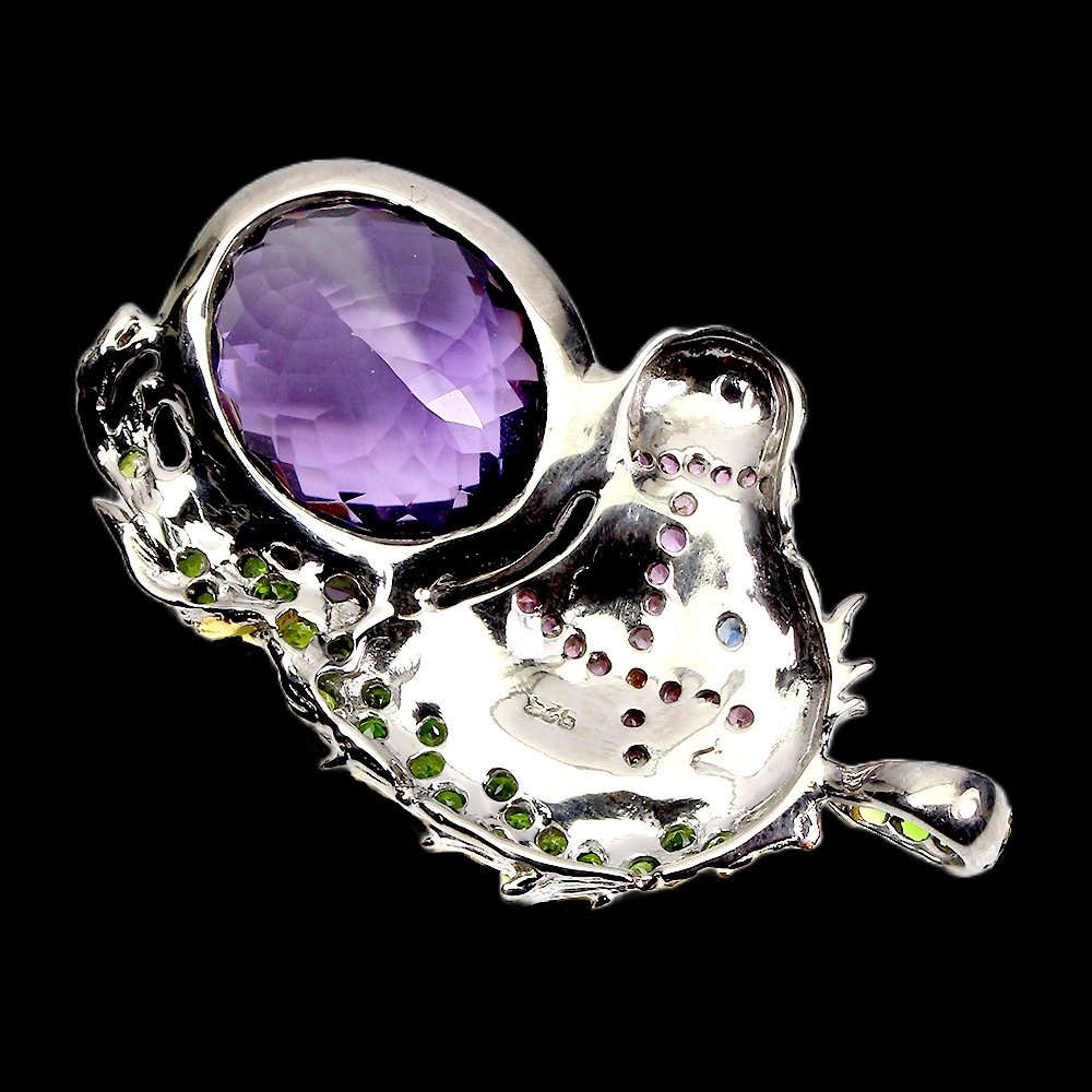 Amethyst Chromdiopsid Rhodolit Pferd Anhänger aus bicolor vergoldetem Silber - INARA