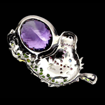 Amethyst Chromdiopsid Rhodolit Pferd Anhänger aus bicolor vergoldetem Silber - INARA