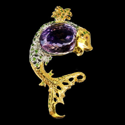 Amethyst Chromdiopsid Saphir Fisch Anhänger Silber bicolor vergoldet - INARA