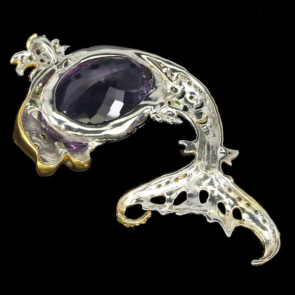 Amethyst Chromdiopsid Saphir Fisch Anhänger Silber bicolor vergoldet - INARA