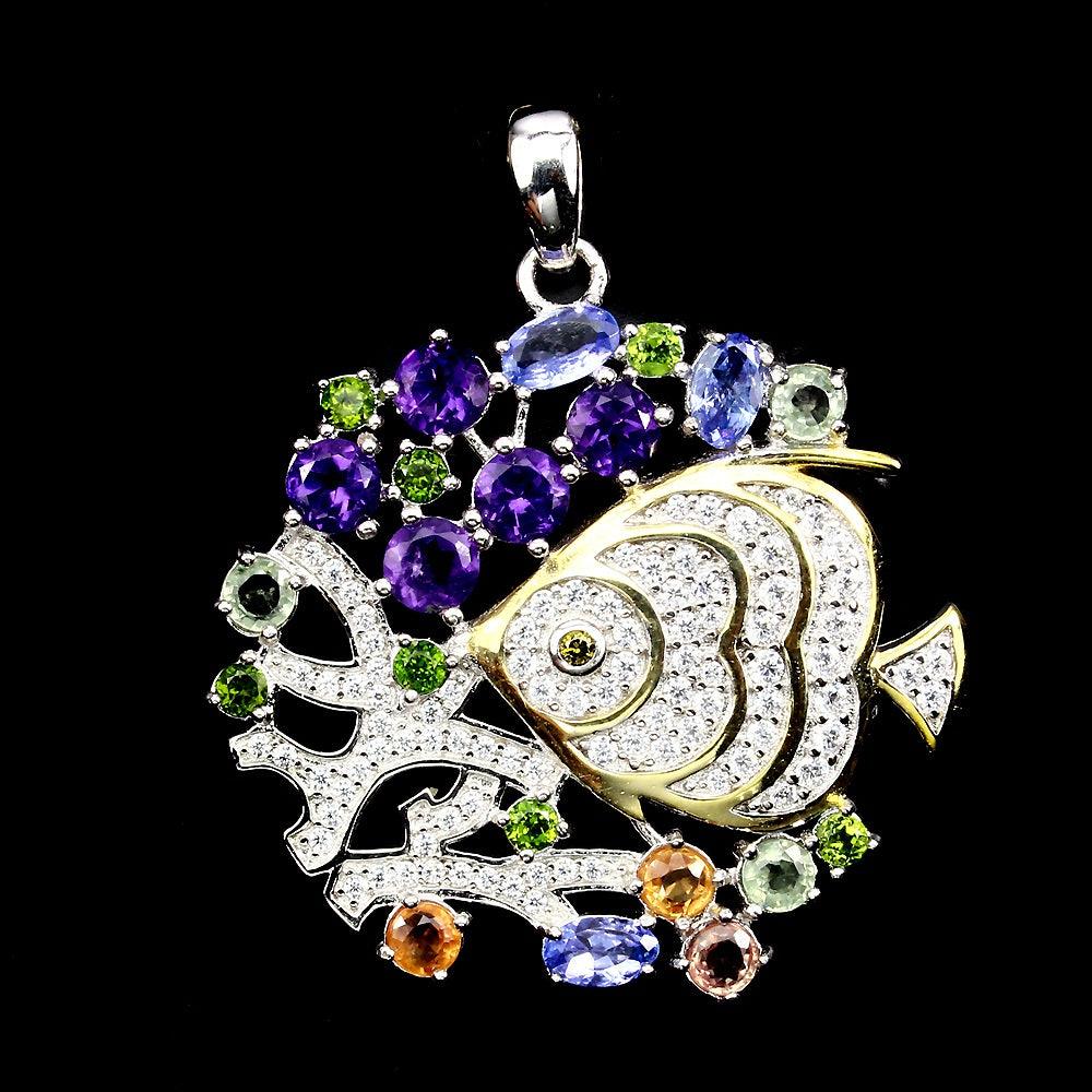 Amethyst Chromdiopsid Tansanit Saphir Anhänger Silber bicolor vergoldet - INARA