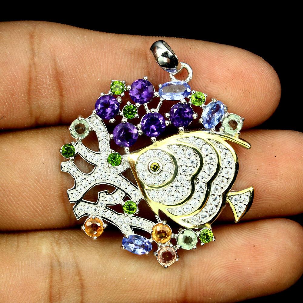 Amethyst Chromdiopsid Tansanit Saphir Anhänger Silber bicolor vergoldet - INARA