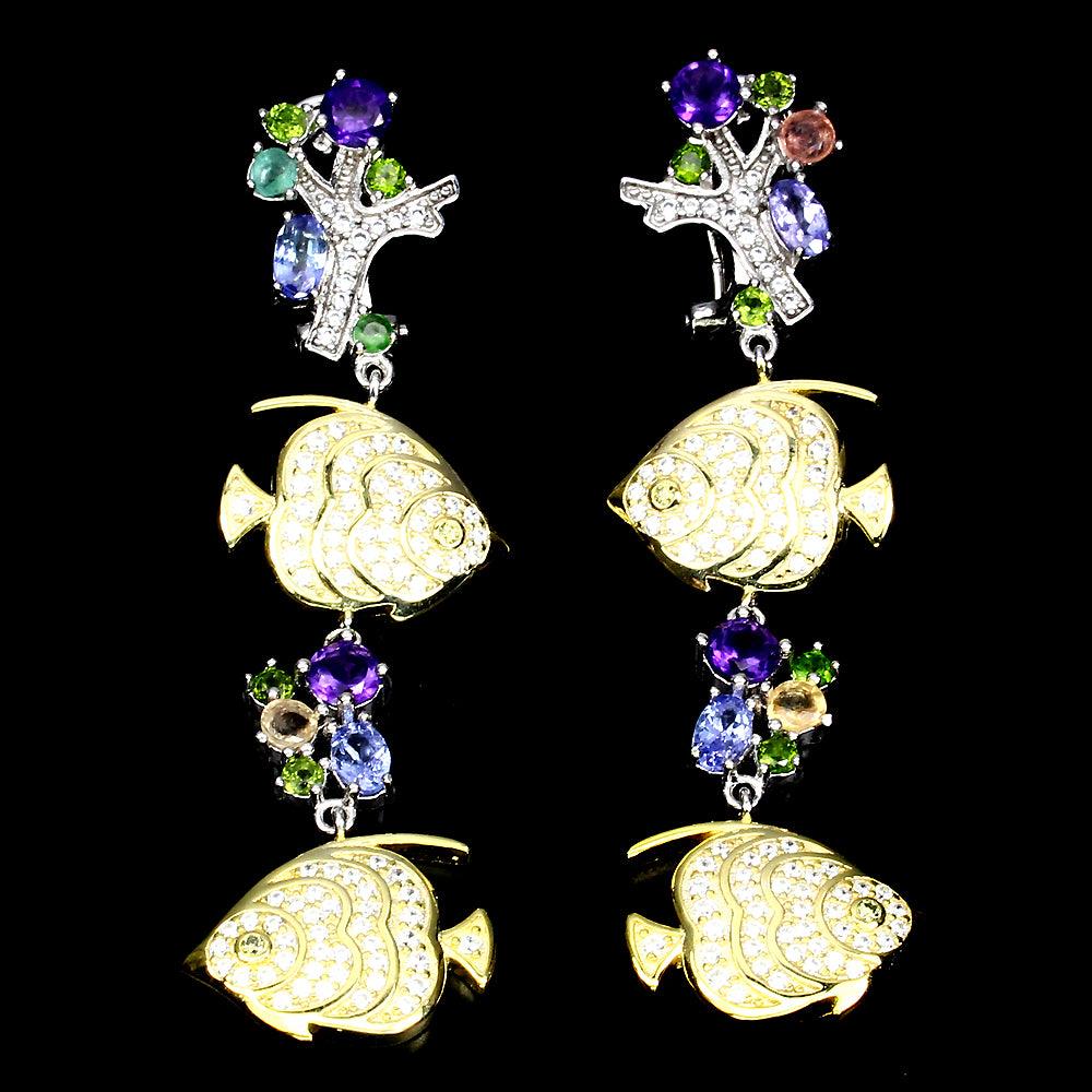 Amethyst Chromdiopsid Tansanit Saphir Ohrringe Silber bicolor vergoldet - INARA