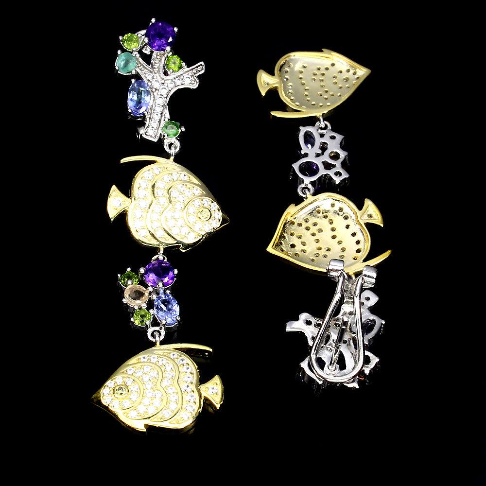 Amethyst Chromdiopsid Tansanit Saphir Ohrringe Silber bicolor vergoldet - INARA
