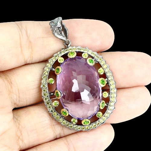 Amethyst Chromediopsid Saphir Anhänger Silber - INARA