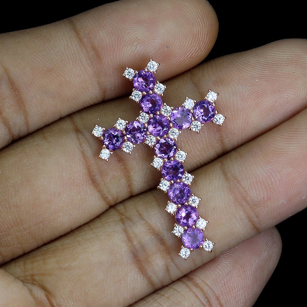 Amethyst Kreuz Anhänger Silber rosévergoldet - INARA