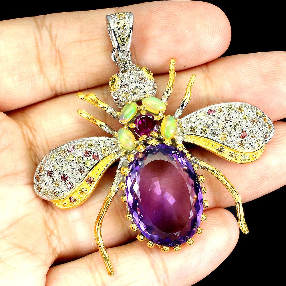 Amethyst Opal Saphir Rhodolit Biene Anhänger Silber - INARA