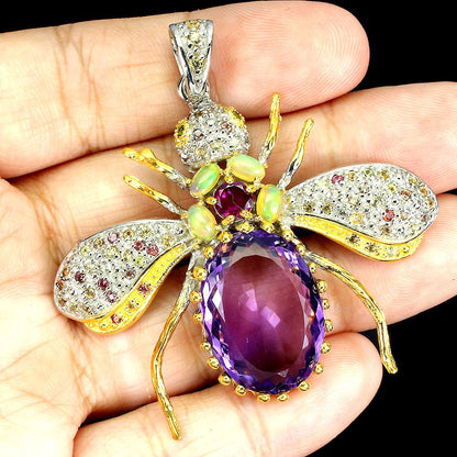 Amethyst Opal Saphir Rhodolit Biene Anhänger Silber - INARA