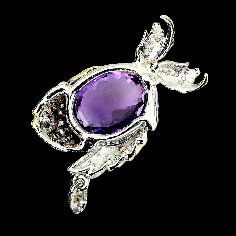 Amethyst Rhodolit Saphir Fisch Anhänger Silber bicolor vergoldet - INARA