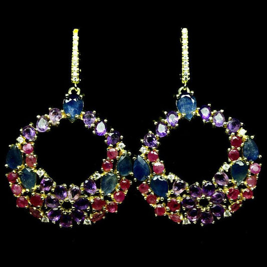 Amethyst Saphir Rubin Ohrringe Silber gelbvergoldet - INARA