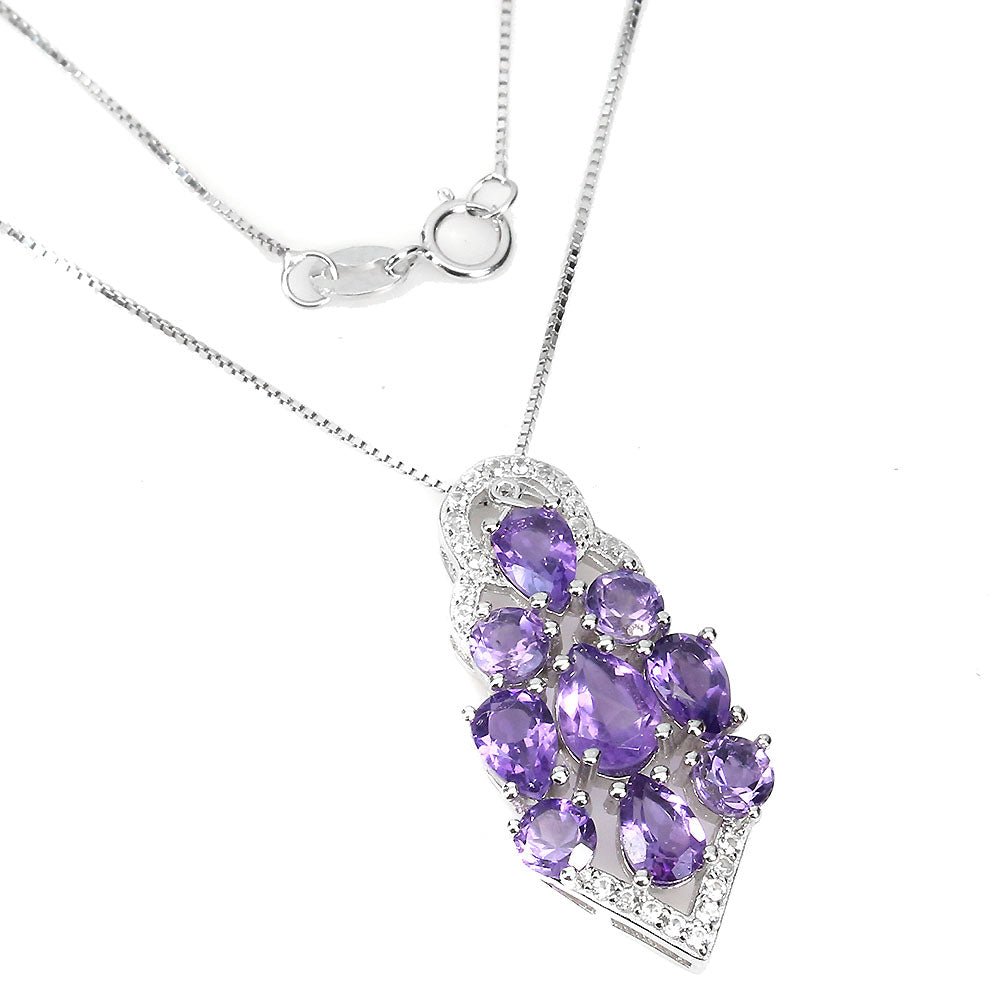 Amethyst Weißtopas Anhänger mit Halskette Silber - INARA