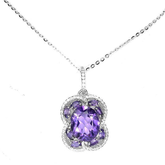 Amethyst Weißtopas Anhänger mit Halskette Silber - INARA