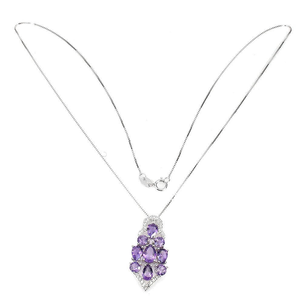 Amethyst Weißtopas Anhänger mit Halskette Silber - INARA