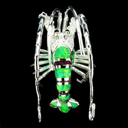 Synthetischer Opal Lobster Anhänger Brosche aus weißvergoldetem Silber - INARA