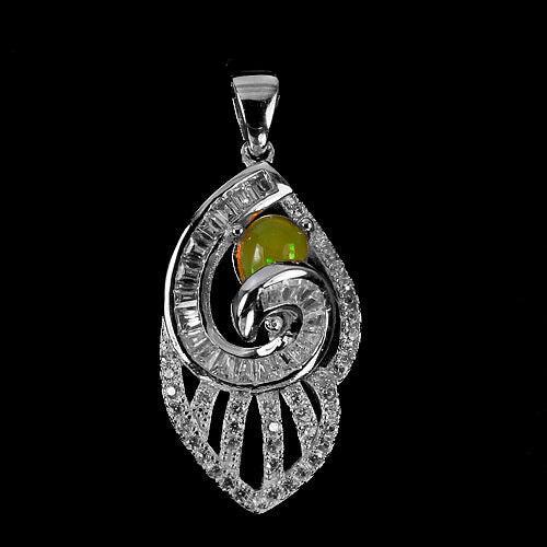 Anhänger Opal & CZ 925 Silber 585 Weißgold vergoldet Silber - INARA