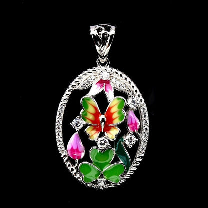 Zirkonia Emaille Schmetterling Anhänger aus weißvergoldetem Silber - INARA