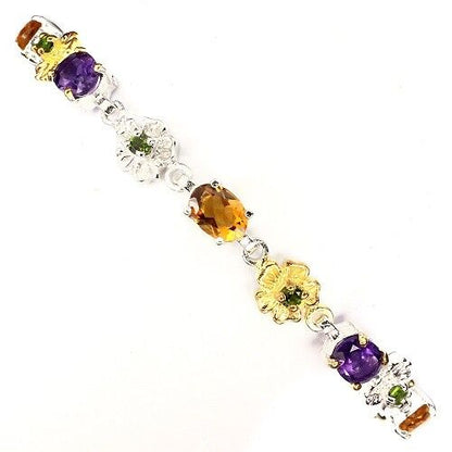 Amethyst Citrin Chromdiopsid Armband aus bicolor vergoldetem Silber - INARA