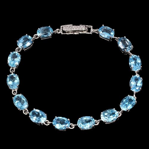 Armband Blautopas Swiss Blue 8x6 mm 925 Silber 585 Weißgold vergoldet Silber - INARA