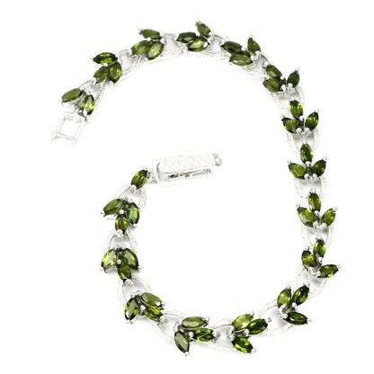 Chromdiopsid Armband aus weißvergoldetem Silber - INARA