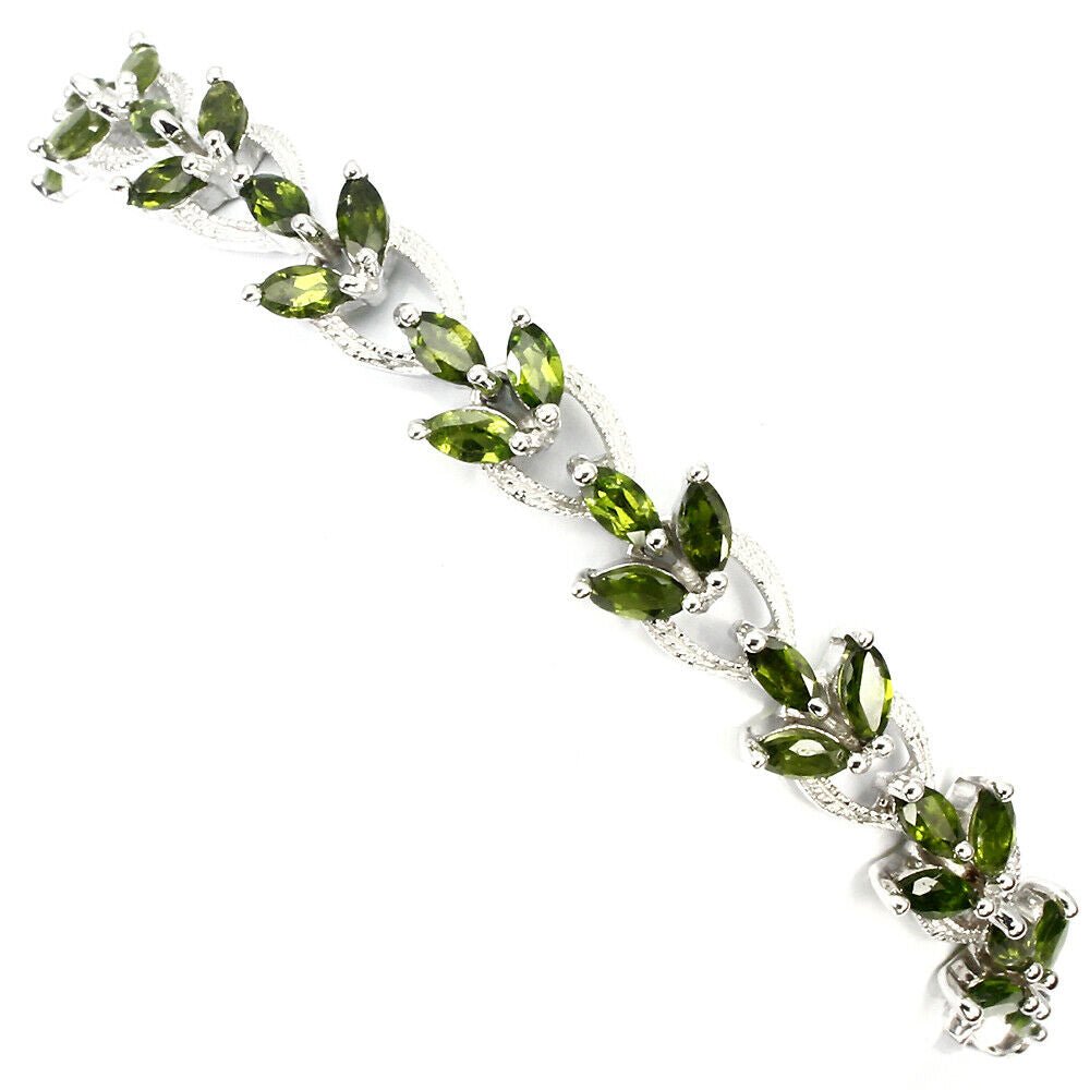 Chromdiopsid Armband aus weißvergoldetem Silber - INARA