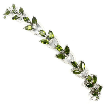 Chromdiopsid Armband aus weißvergoldetem Silber - INARA