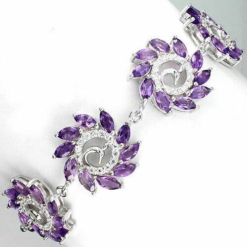 Armband Pfau Amethyst 925 Silber 585 Weißgold vergoldet Silber - INARA