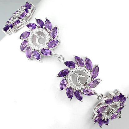 Armband Pfau Amethyst aus weißvergoldetem Silber - INARA