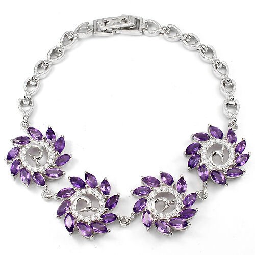 Armband Pfau Amethyst 925 Silber 585 Weißgold vergoldet Silber - INARA