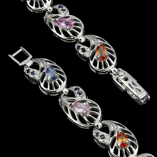 Armband Pfau Feder Saphir bunt 925 Silber 585 Weißgold vergoldet Silber - INARA