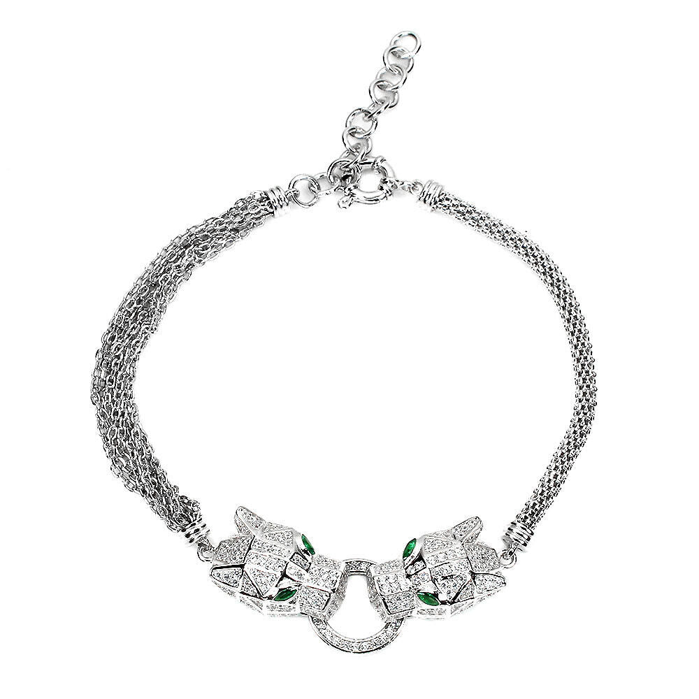 Zirkonia Raubkatze Armband aus weißvergoldetem Silber - INARA
