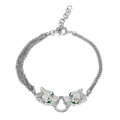 Zirkonia Raubkatze Armband aus weißvergoldetem Silber - INARA