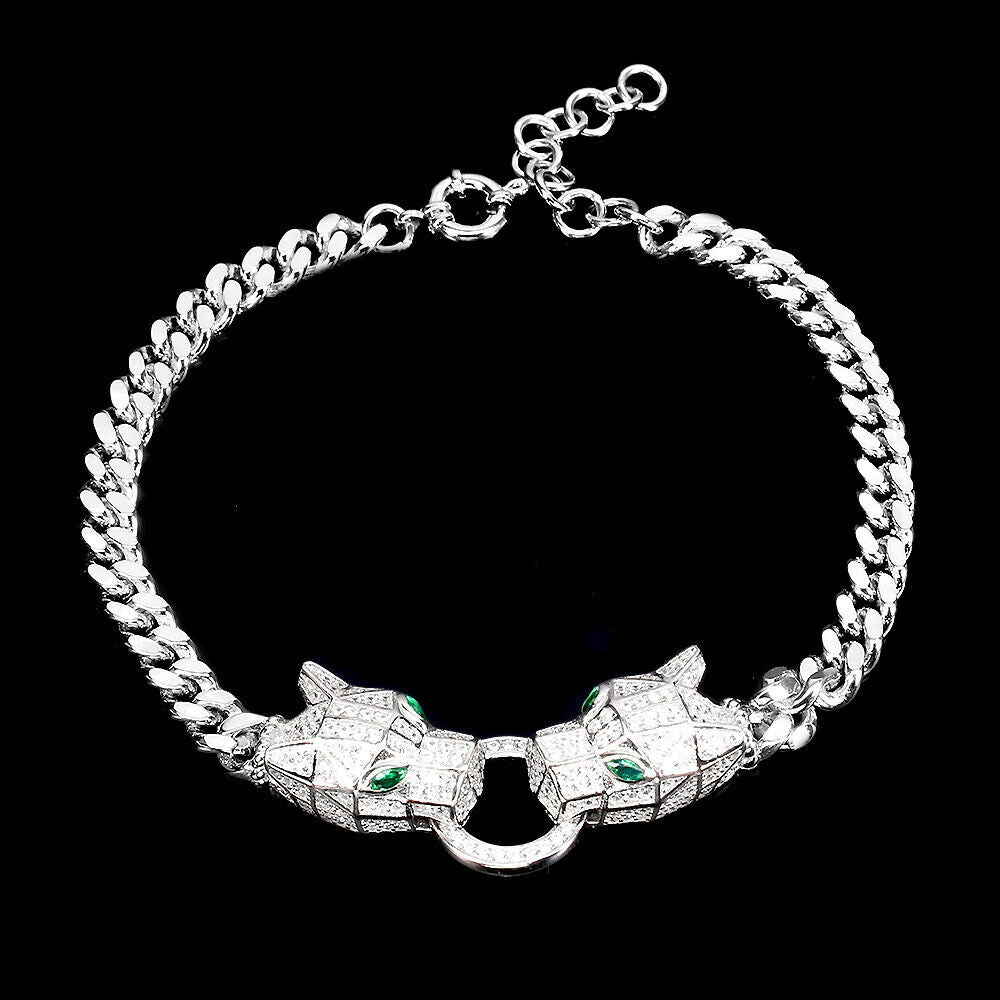 Zirkonia Raubkatze Armband aus weißvergoldetem Silber - INARA
