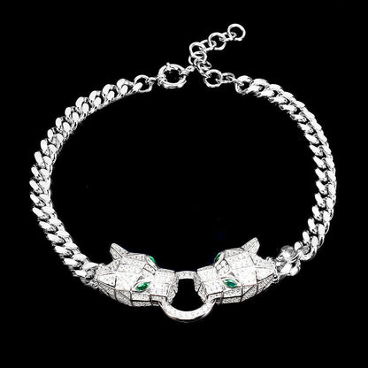 Zirkonia Raubkatze Armband aus weißvergoldetem Silber - INARA