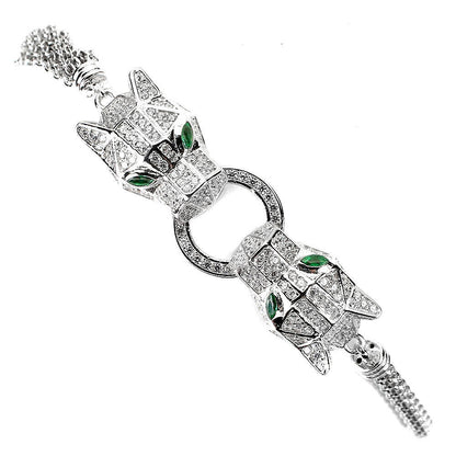 Zirkonia Raubkatze Armband aus weißvergoldetem Silber - INARA
