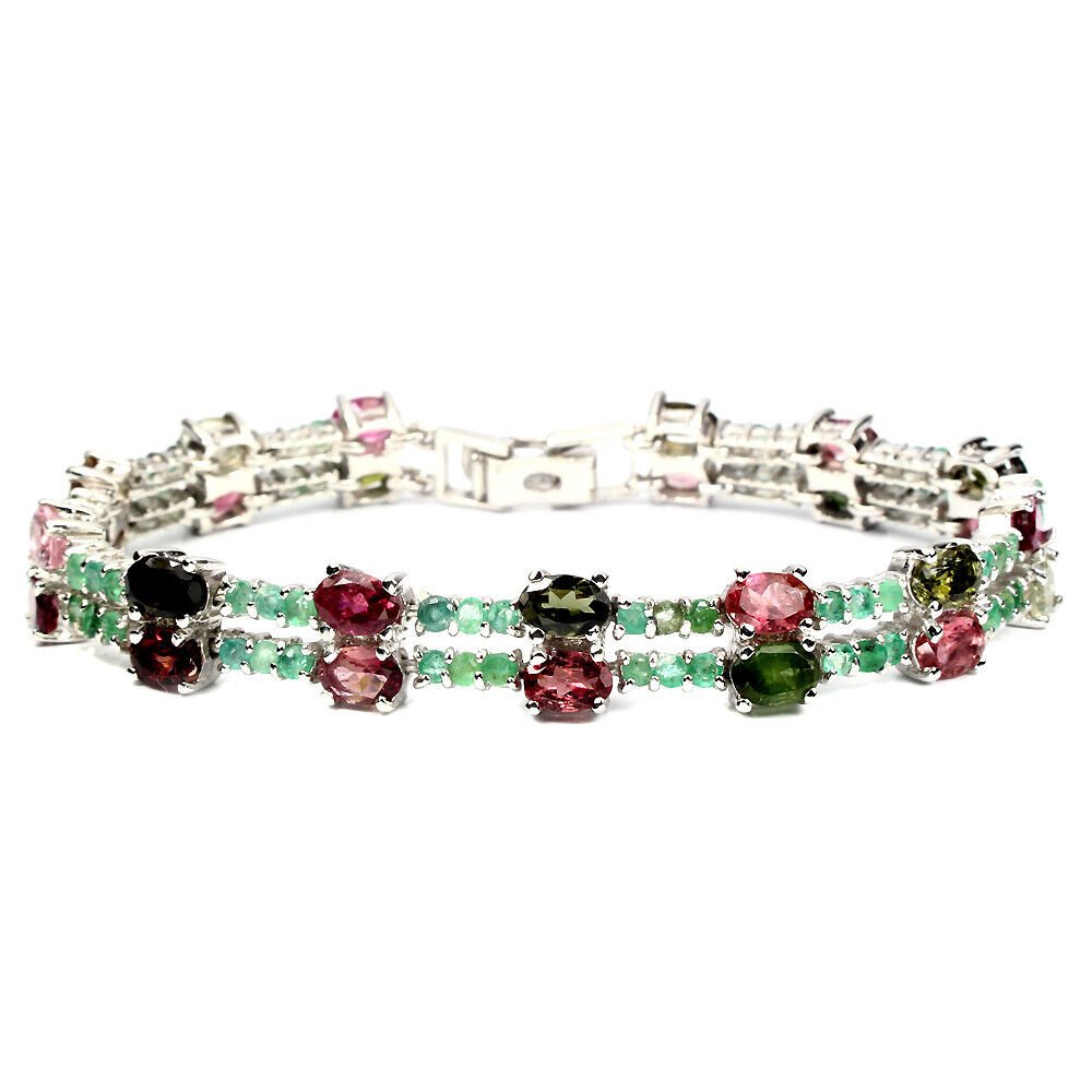 Turmalin Smaragd Armband aus weißvergoldetem Silber - INARA