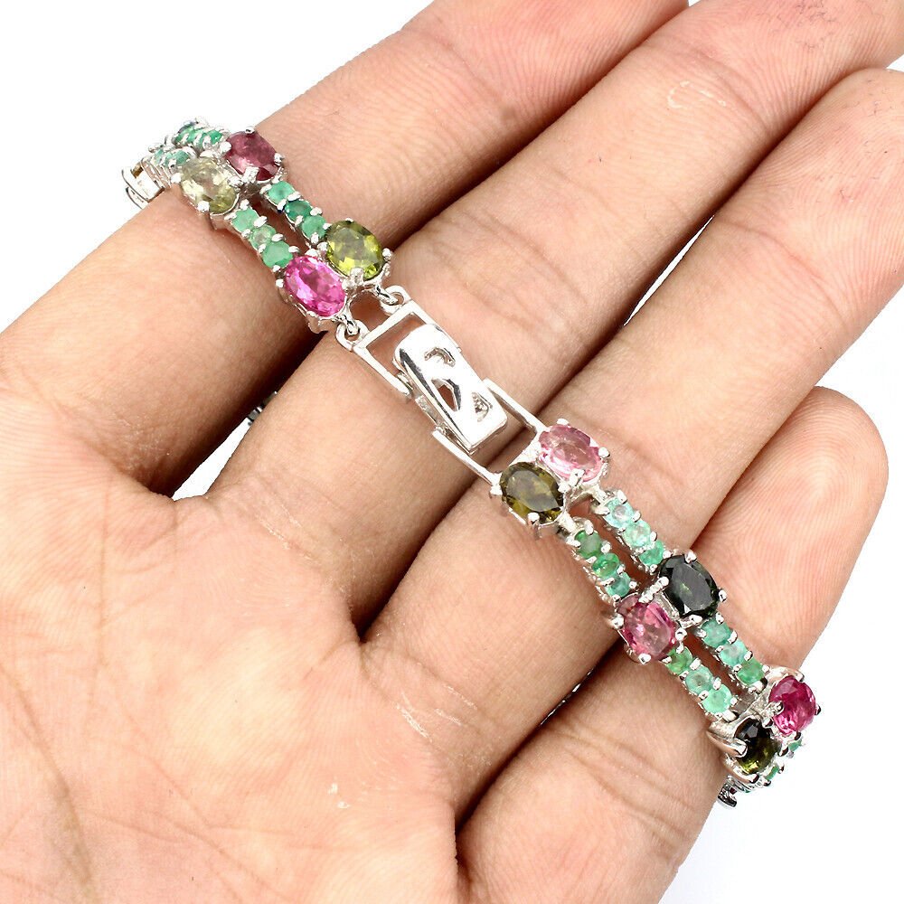 Turmalin Smaragd Armband aus weißvergoldetem Silber - INARA