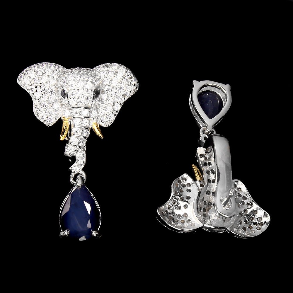 Blaue Saphir Elefant Ohrringe Silber - INARA