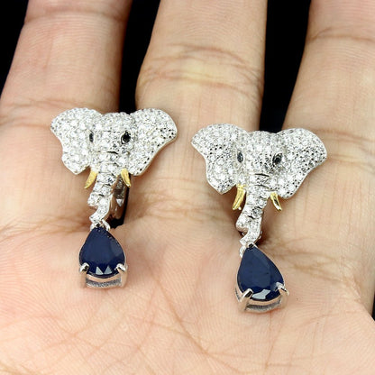Blaue Saphir Elefant Ohrringe Silber - INARA
