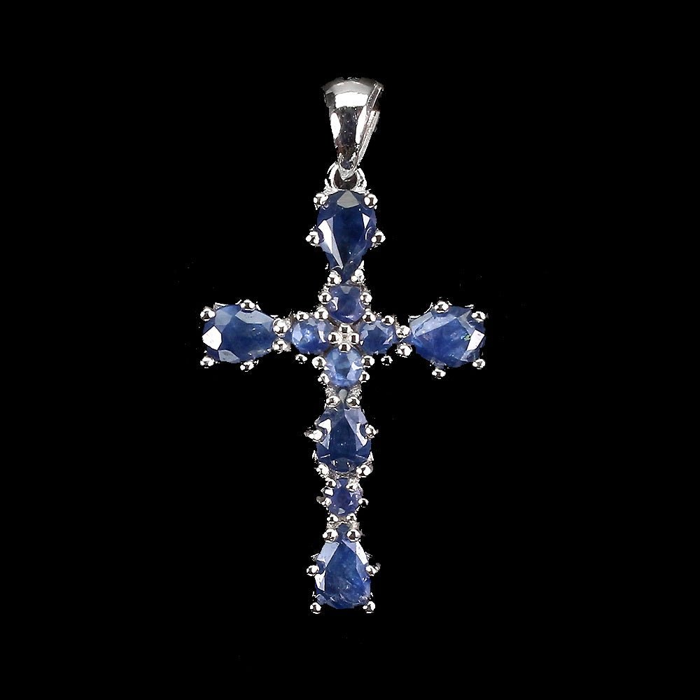 Blauer Saphir Kreuz Anhänger Silber - INARA