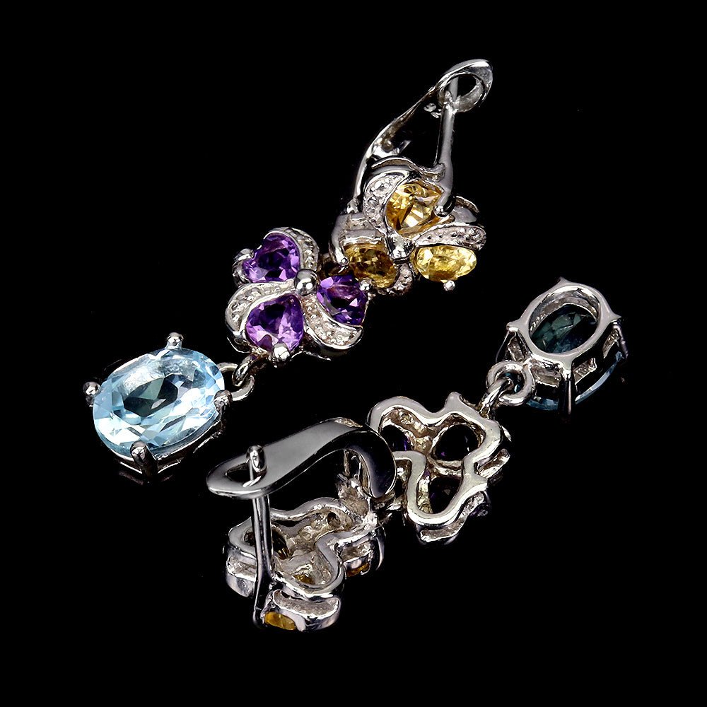 Blautopas Amethyst Citrin Ohrringe Silber - INARA