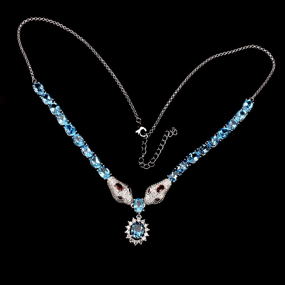 Blautopas Saphir Schlange Collier Silber - INARA