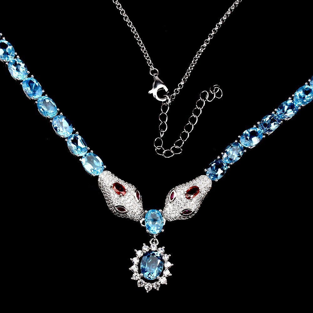 Blautopas Saphir Schlange Collier Silber - INARA