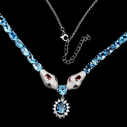 Blautopas Saphir Schlange Collier Silber - INARA