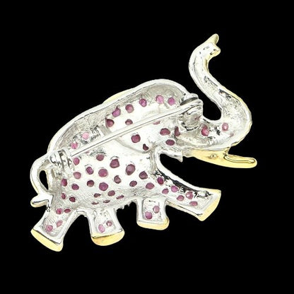 Brosche Elefant Rubin Saphir blau 925 Silber 585 bicolor vergoldet Silber - INARA