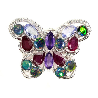 Brosche Schmetterling Amethyst Opal Rubin Tansanit Silber - INARA